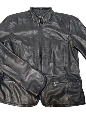 Valerie Stevens Black Leather Zip Up Moto Jacket Women’s Size M